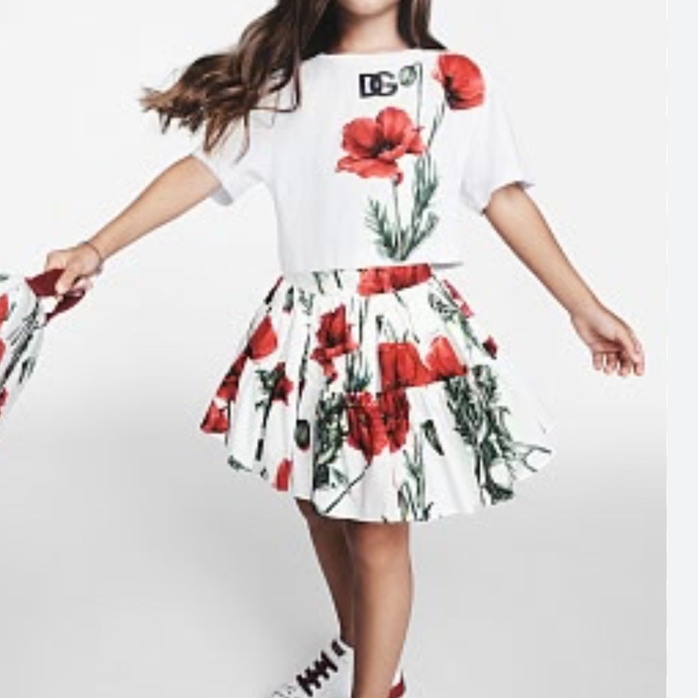 NWT 🌹 Dolce & Gabbana Girls Poppy Print Skirt 🌹